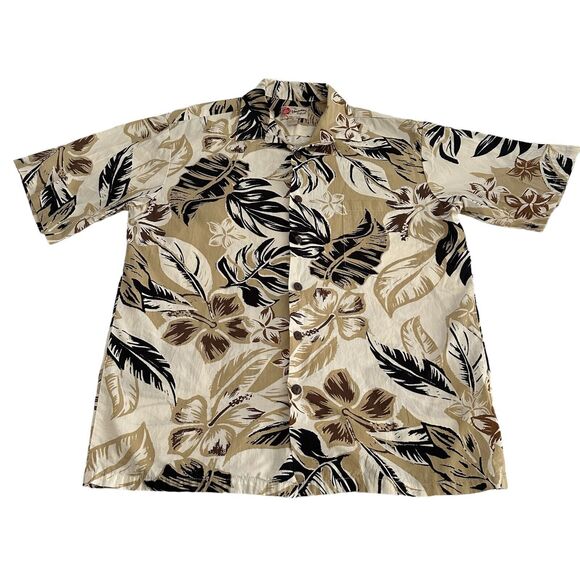 Hawaiian Original Men Hawaiian Shirt Tropical Tan Black Size Medium Short Sleeve - Picture 1 of 3